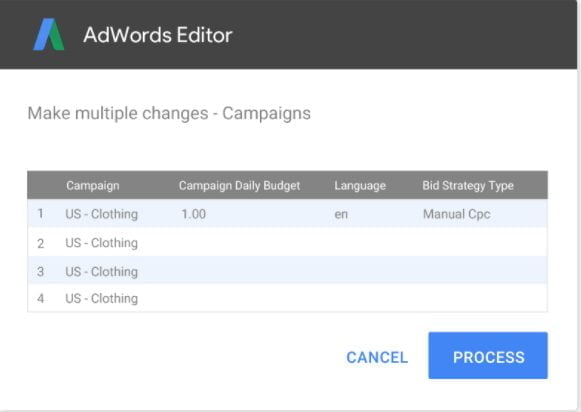 AdWords campaigns multiple changes