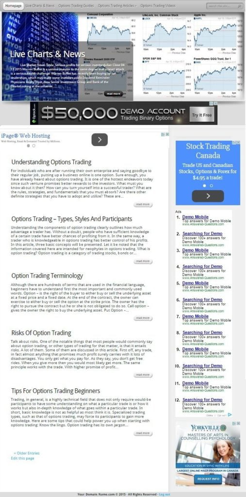 OPTIONS INVESTING WEBSITE BUSINESS FOR SALE! SEO TARGETED CONTENT INCLUDED