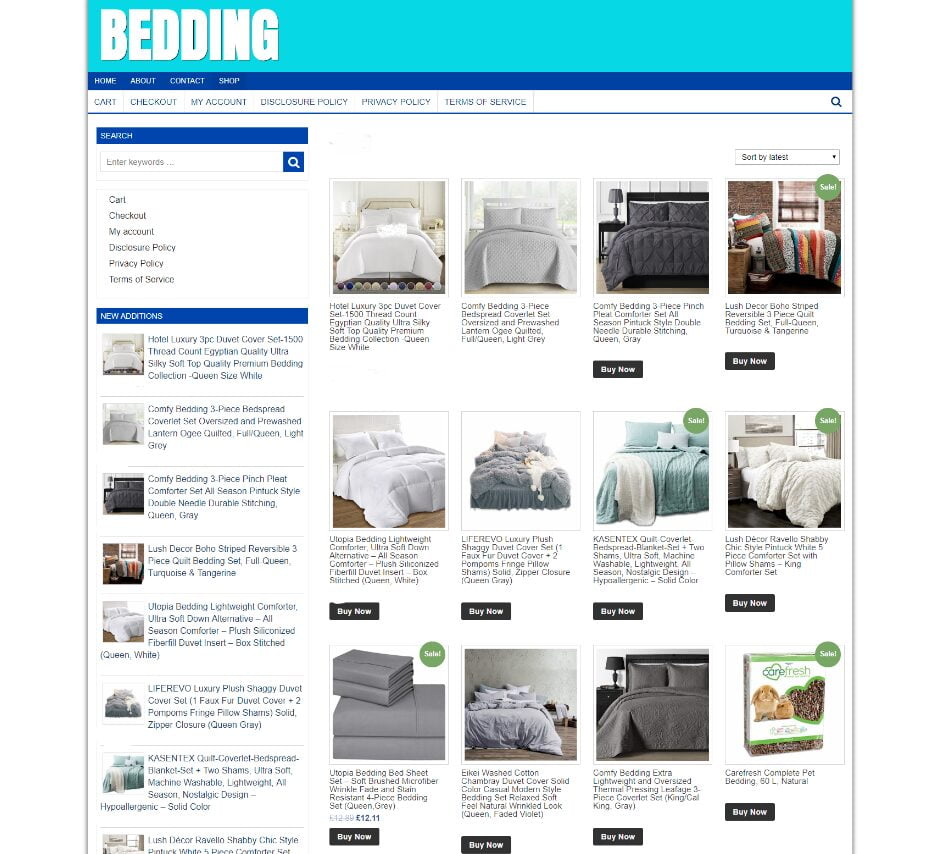 BEDDING WEBSITE WITH ONE YEARS HOSTING EASY HOME BUSINESS-NEW DOMAIN