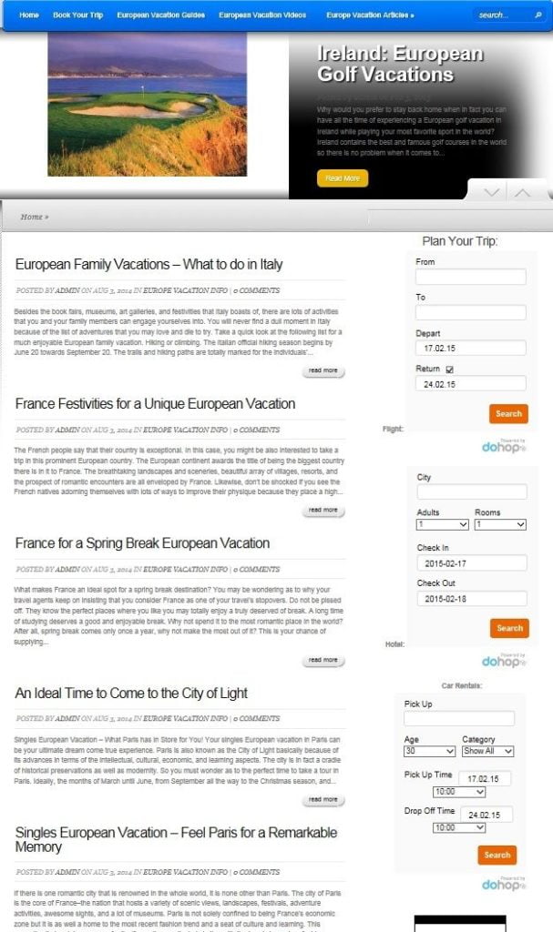 EUROPE VACATION PLANNING WEBSITE BUSINESS FOR SALE! TARGETED CONTENT INCLUDED