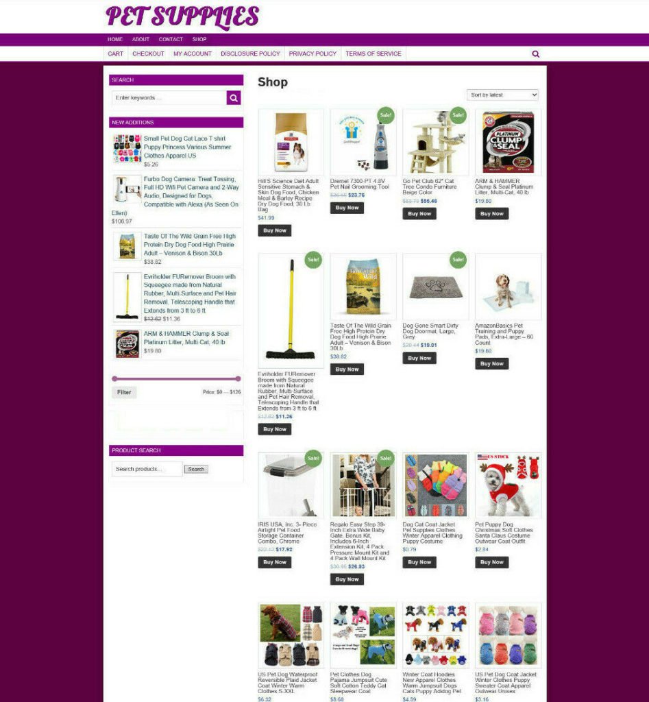 FULLY STOCKED PET STORE SUPPLIES WEBSITE WITH ONE YEARS HOSTING