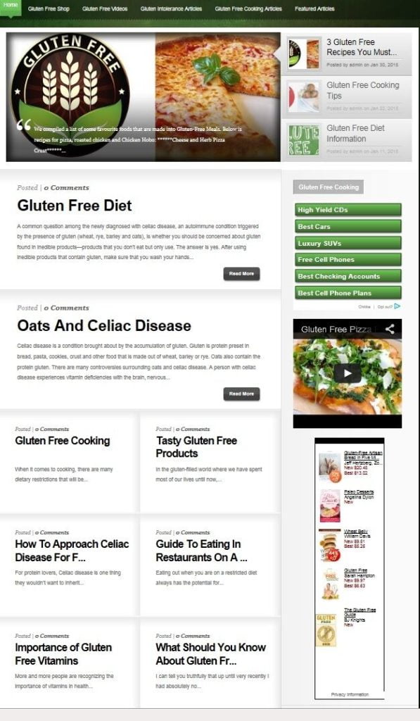 GLUTEN FREE COOKING BLOG WEBSITE BUSINESS FOR SALE! with TARGETED SEO CONTENT