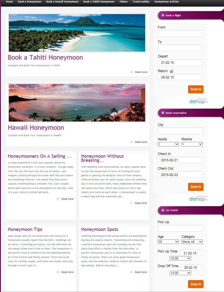 HONEYMOON TRAVEL BOOKING WEBSITE FOR SALE!