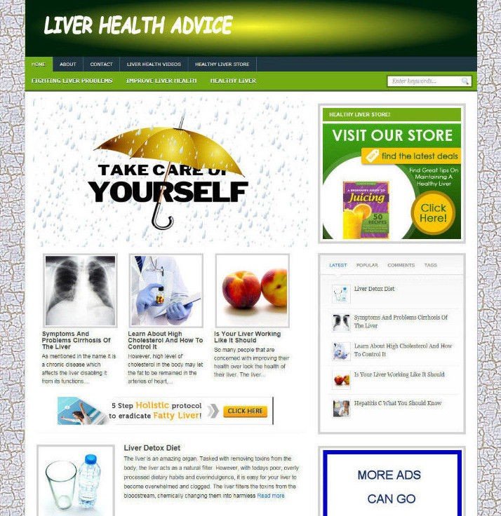 LIVER HEALTH ADVICE WEBSITE & AFFILIATE STORE FREE DOMAIN - HOSTING - PRO DESIGN