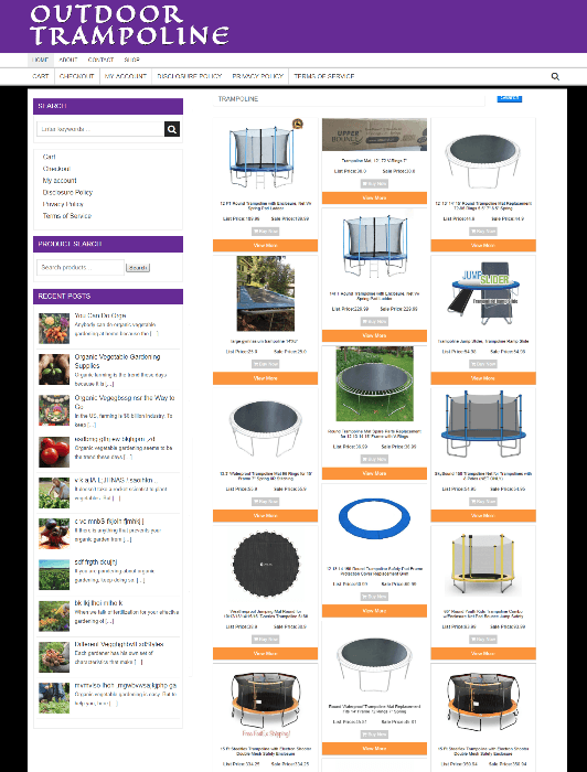 OUTDOOR TRAMPOLINE WEBSITE - NEW DOMAIN  + 1 YEARS HOSTING - EASY TO RUN