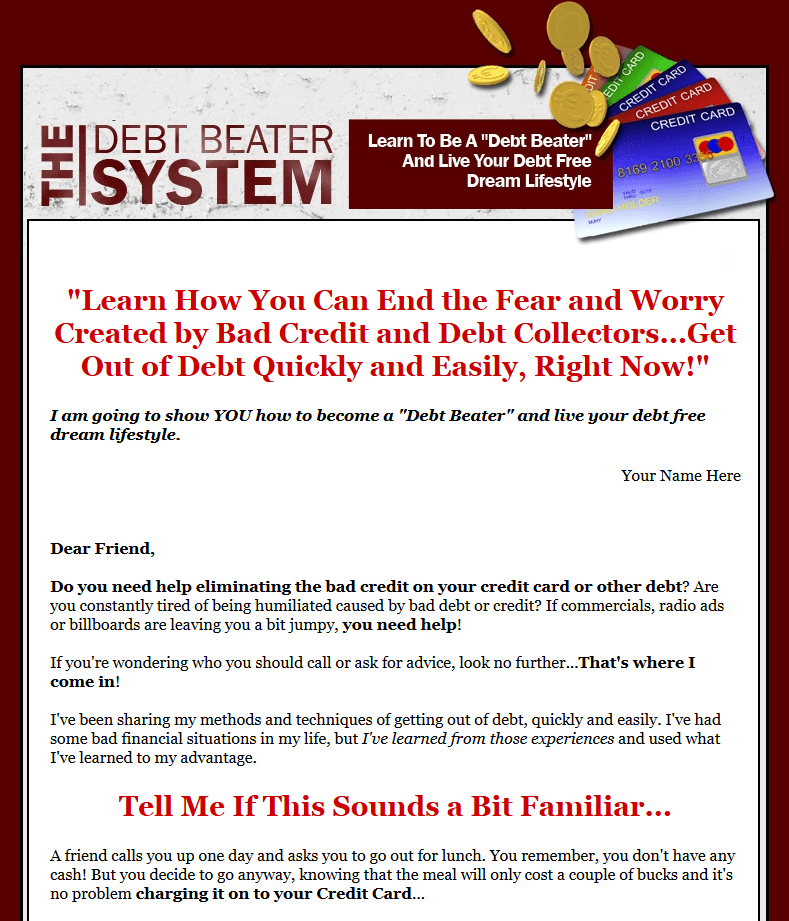 The Debt Beater System Website Business For Sale w/ Software