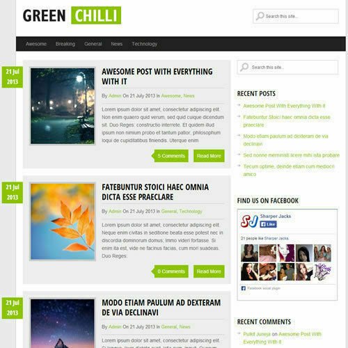 WordPress 'GREENCHILLI' Website News / Magazine Theme Business (FREE HOSTING)