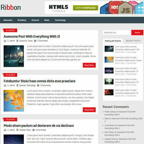 WordPress 'RIBBON' Website News / Magazine Theme Business (FREE HOSTING)