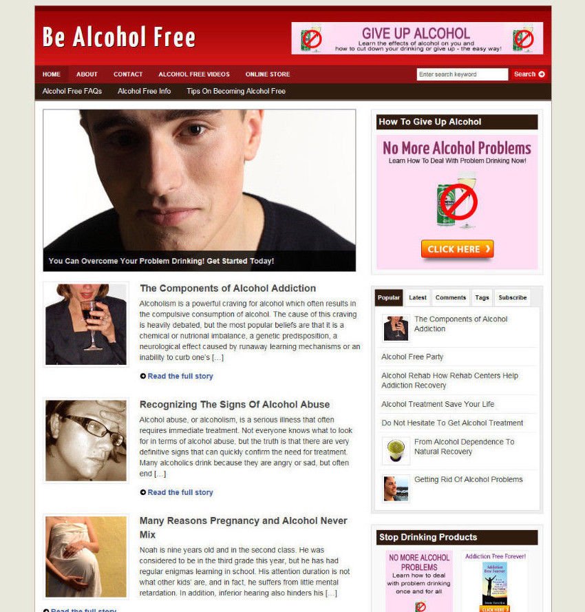 BE ALCOHOL FREE ADVICE WEBSITE WITH AFFILIATES AND FREE DOMAIN + HOSTING