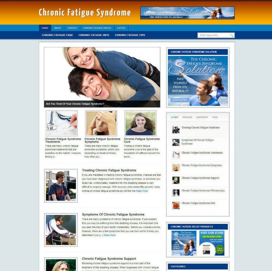 CHRONIC FATIGUE SYNDROME WEBSITE WITH BLOG AND AFFILIATE STORE & BANNERS