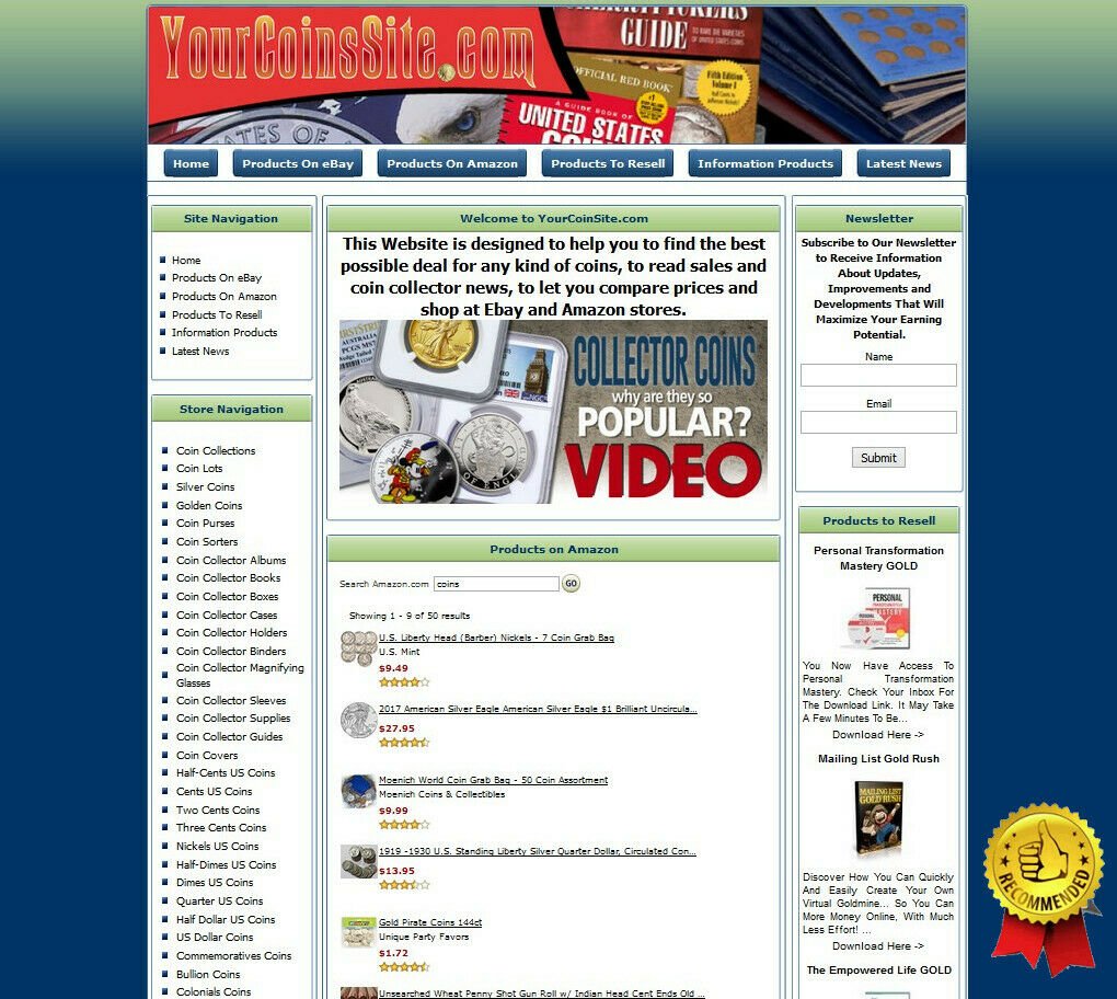 COINS MONEY MAKING STORE Affiliate Website Ebay+Amazon+Google+Dropship