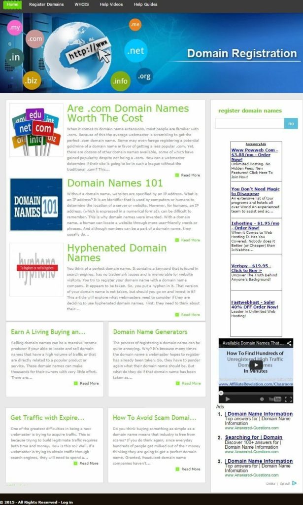 DOMAIN NAMES BLOG and REGISTRATION WEBSITE BUSINESS FOR SALE!