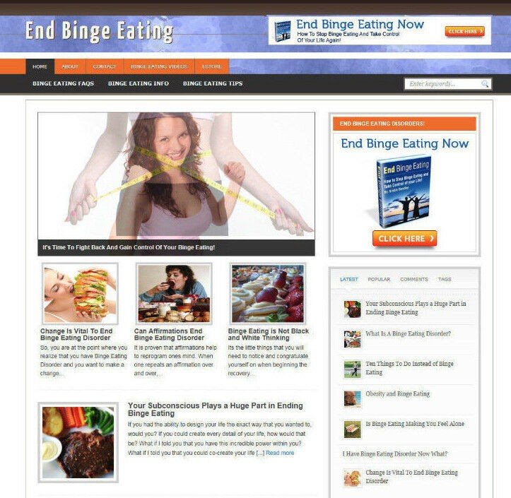 END BINGE EATING ADVICE STORE AND AFFILIATE WEBSITE - FREE DOMAIN - PRO THEME