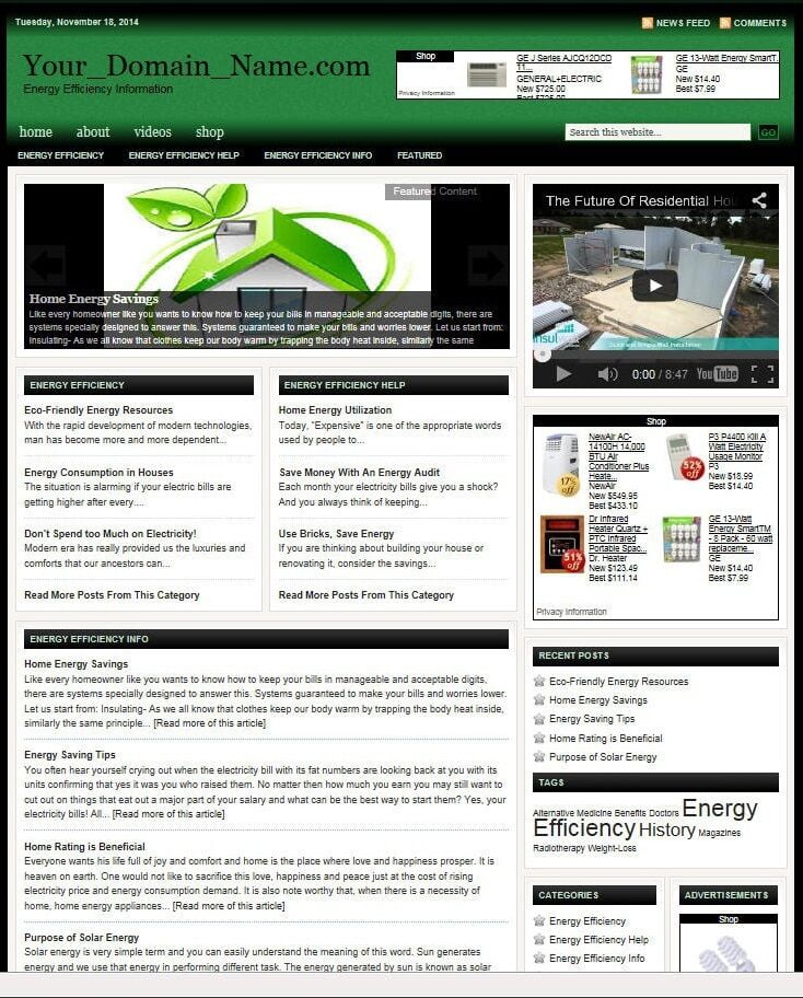 ENERGY EFFICIENCY SHOP WEBSITE BUSINESS FOR SALE! TARGETED CONTENT INCLUDED