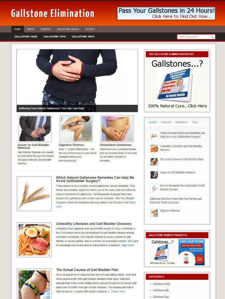 GALLSTONE ADVICE BLOG AND AFFILIATE STORE WEBSITE WITH MULTI BANNERS + DOMAIN