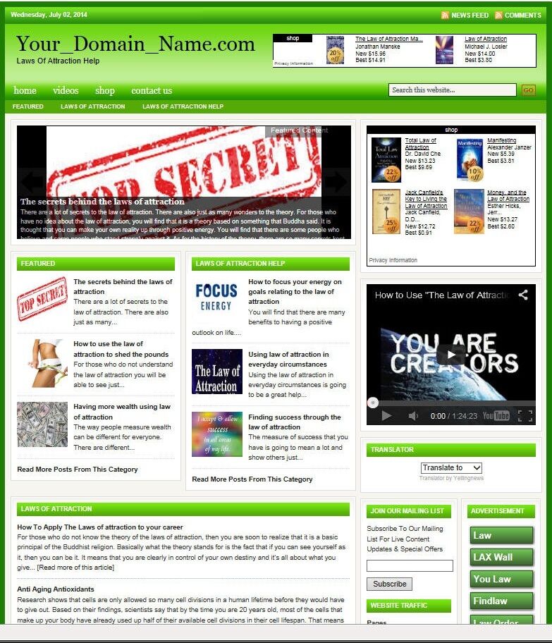 LAW OF ATTRACTION BLOG WEBSITE BUSINESS FOR SALE! WITH TARGETED SEO CONTENT