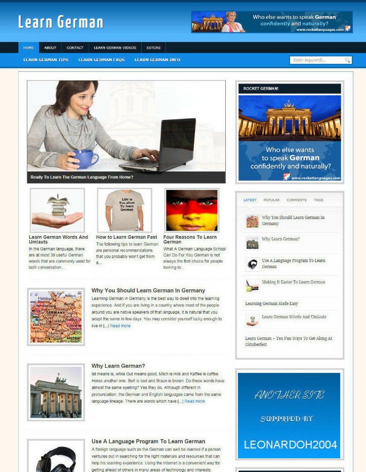 LEARN GERMAN BLOG & WEBSITE WITH AFFILIATE STORE & BANNERS + DOMAIN & HOSTING