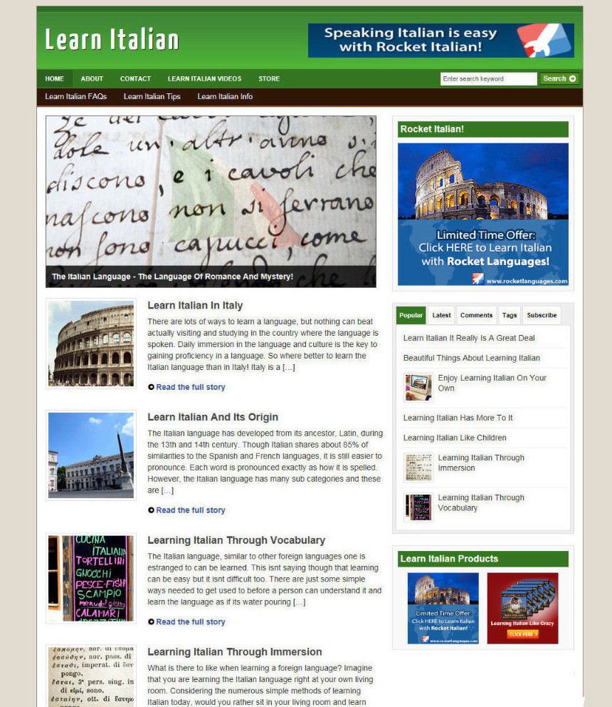 LEARN ITALIAN - BLOG & WEBSITE WITH AFFILIATES AND STORE + DOMAIN AND HOSTING