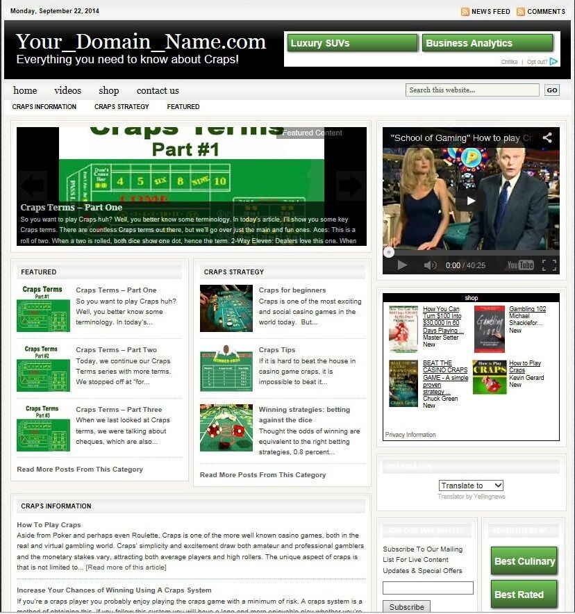 LEARN TO PLAY CRAPS WEBSITE BUSINESS FOR SALE! TARGETED SEO CONTENT INCLUDED