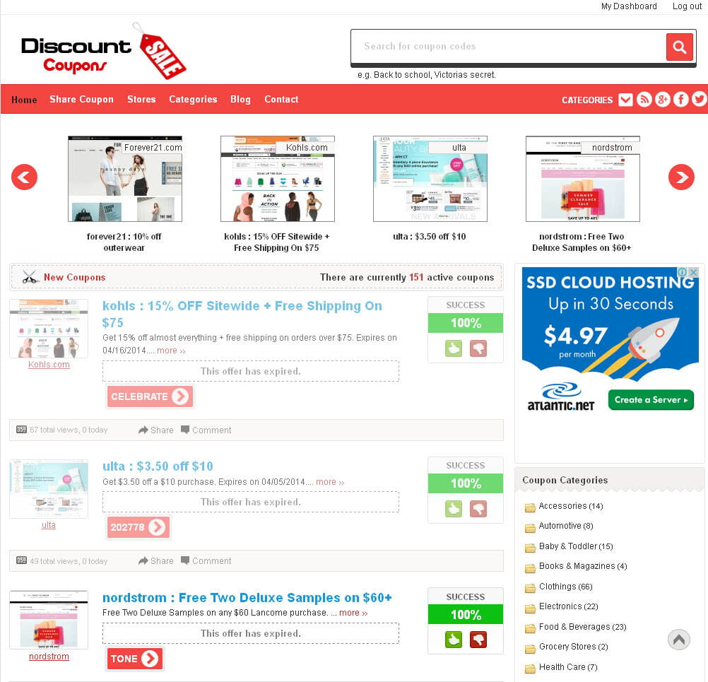 Professional Discount Coupons Website For Sale - FREE Hosting + SSL