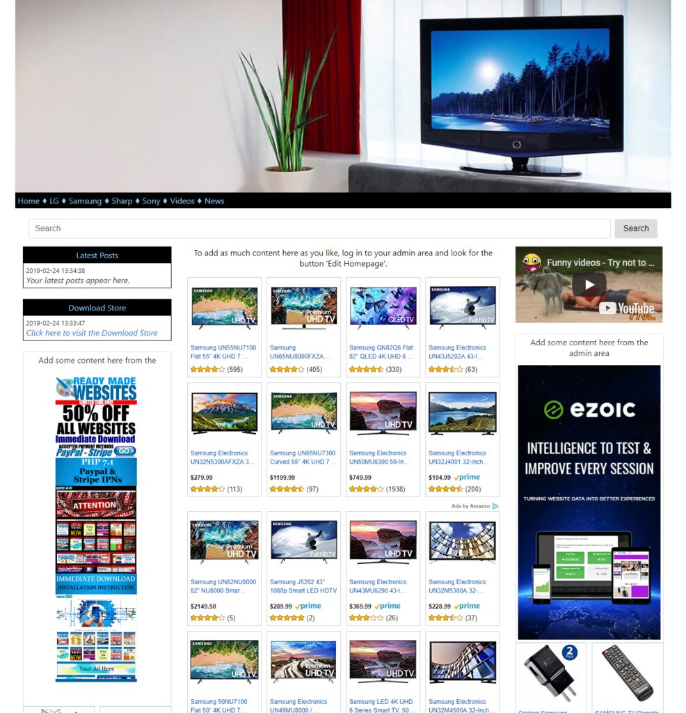 Ready Made Website Amazon Affiliate TV Television Store Work from Home