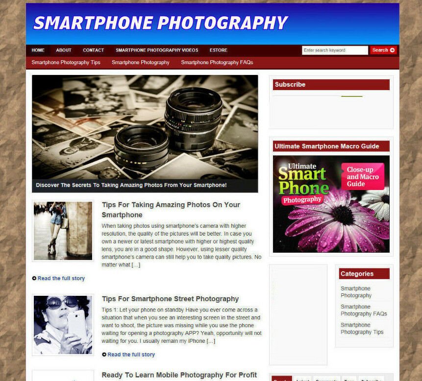 SMARTPHONE PHOTOGRAPHY TIPS AFFILIATE STORE / WEBSITE - PRO DESIGN - FREE DOMAIN