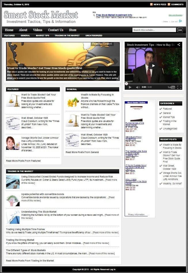 STOCK MARKET INVESTING BLOG WEBSITE BUSINESS FOR SALE! MOBILE FRIENDLY WEBSITE