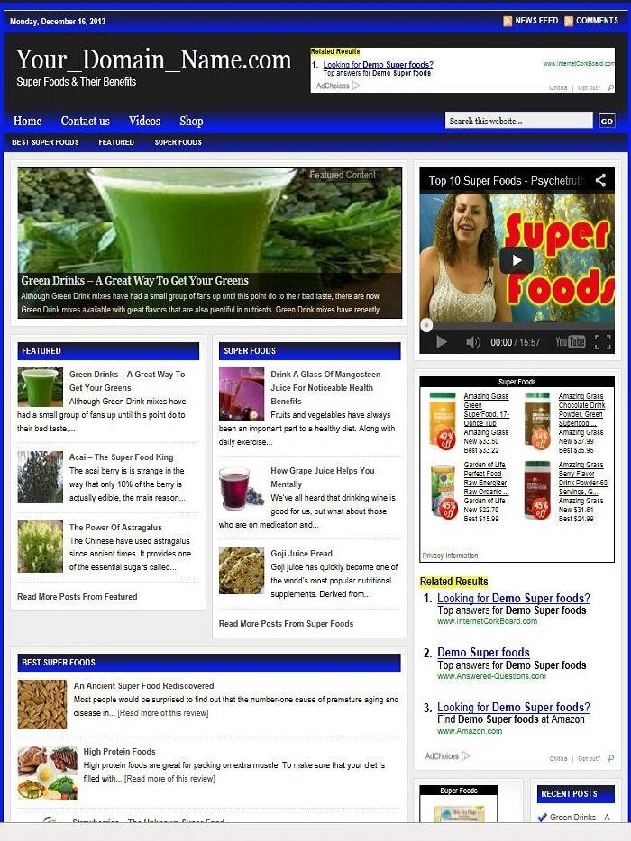 SUPER FOODS BLOG and SHOP WEBSITE BUSINESS FOR SALE! with TARGETED SEO CONTENT