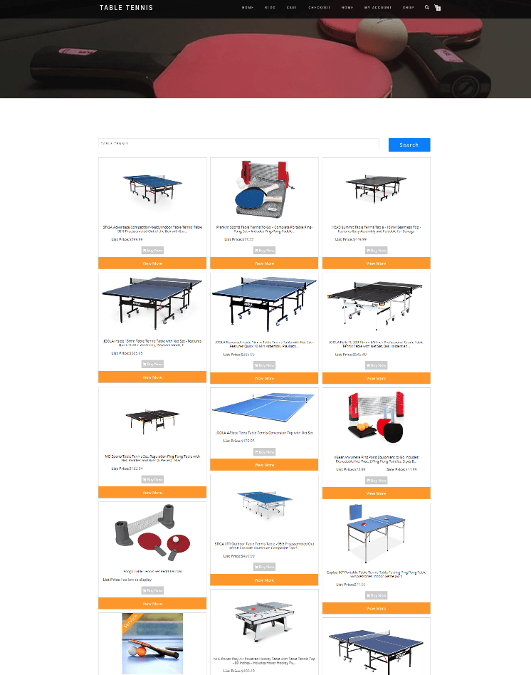 TABLE TENNIS AFFILIATE WEBSITE WITH NEW DOMAIN - FULLY STOCKED ECOMMERCE