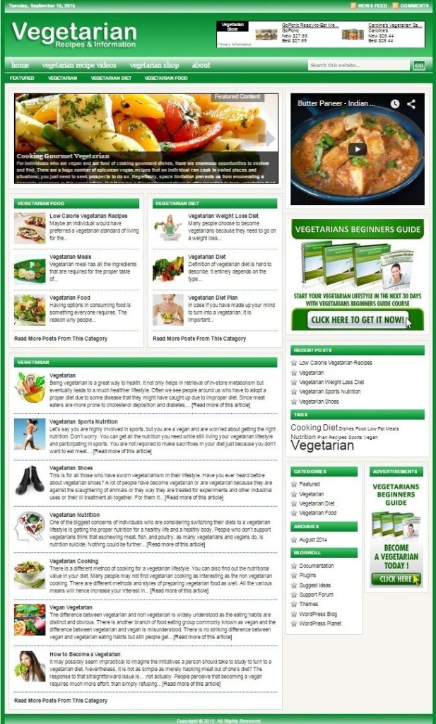 VEGETARIAN COOKING WEBSITE BUSINESS and DOMAIN FOR SALE!