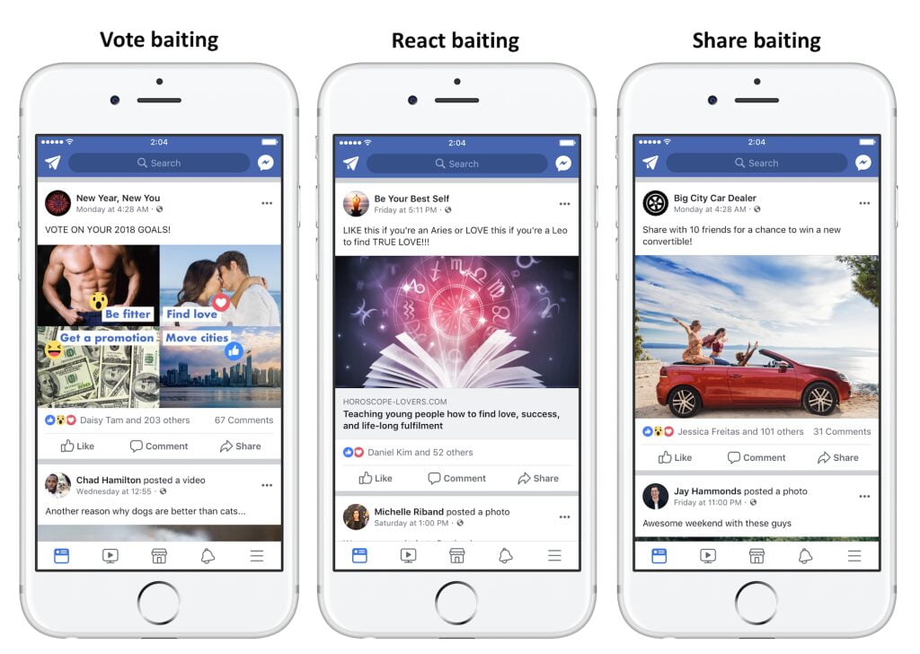 Facebook now actively discourages posts which basically beg for engagement