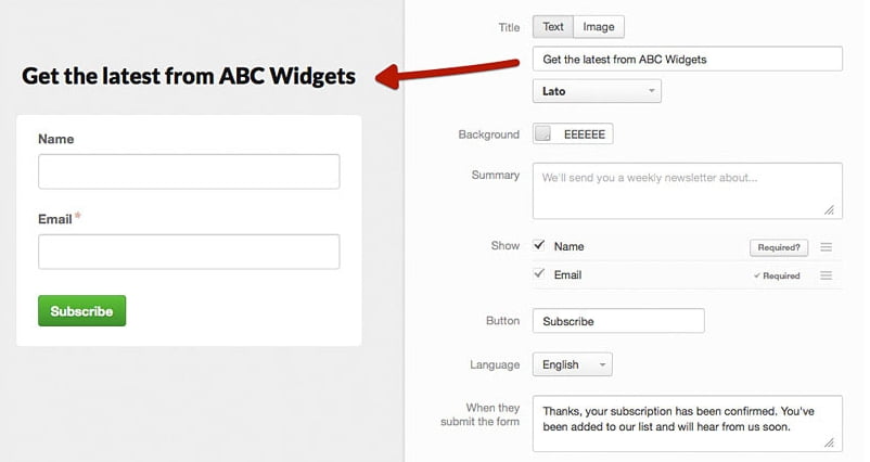 A quick example of a signup form built with Campaign Monitor.