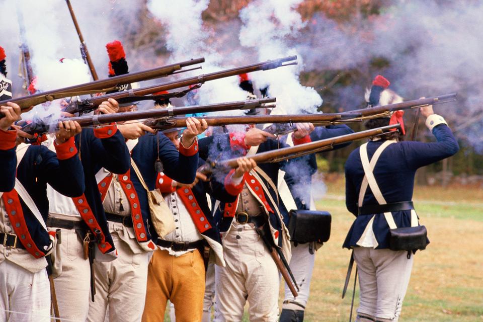 Reenactment of Revolutionary war soldiers