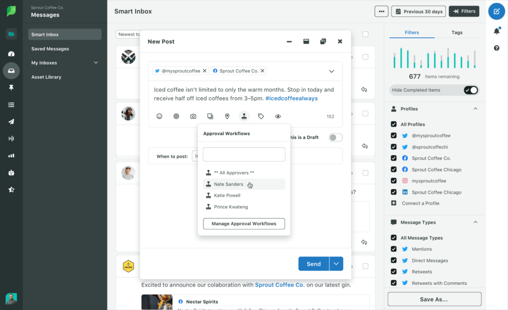 Sprout Social messages approval workflow