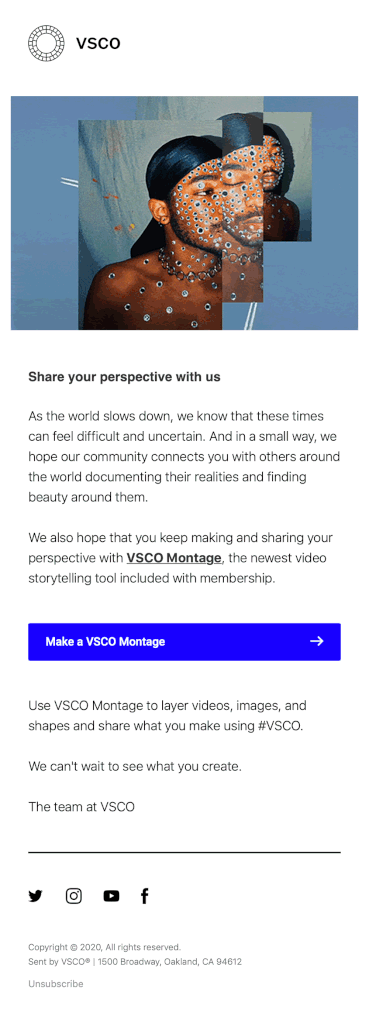 newsletter from VSCO announcing their new Montage feature