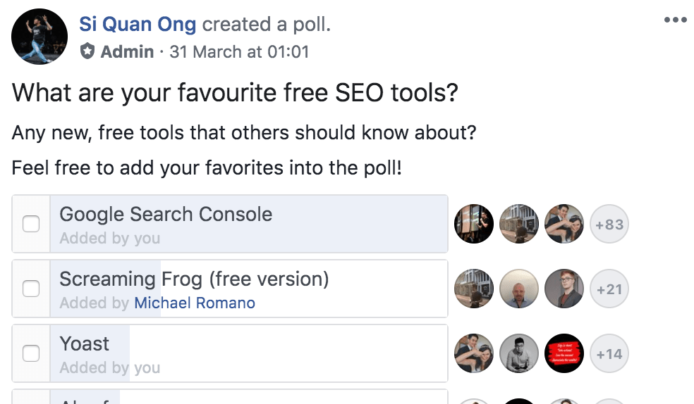 facebook seo tools poll 2