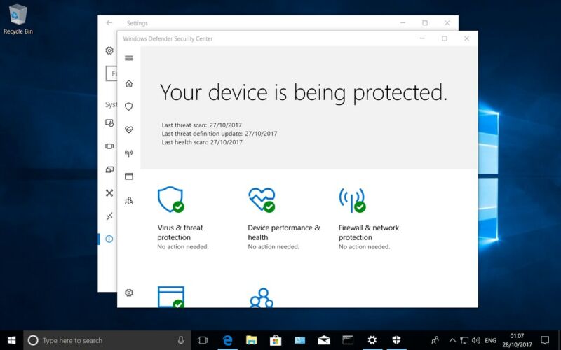 Screenshot of antivirus protection.