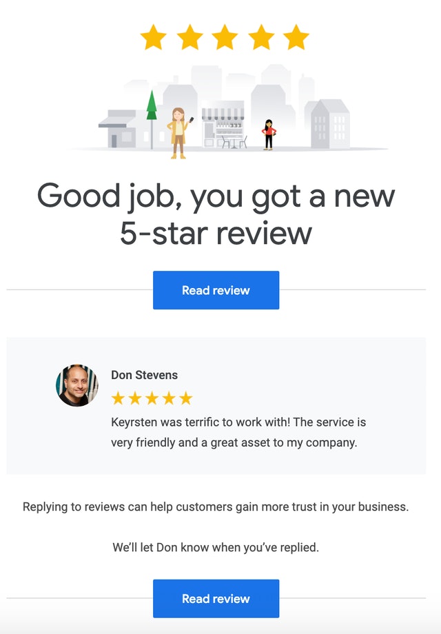 Google Reviews notification